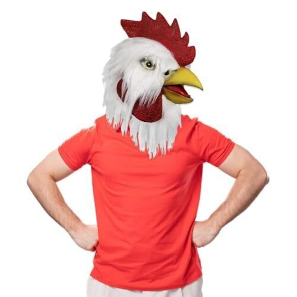 1211 White Chicken Mask for Adult,Halloween Cosplay Costume Latex Animal